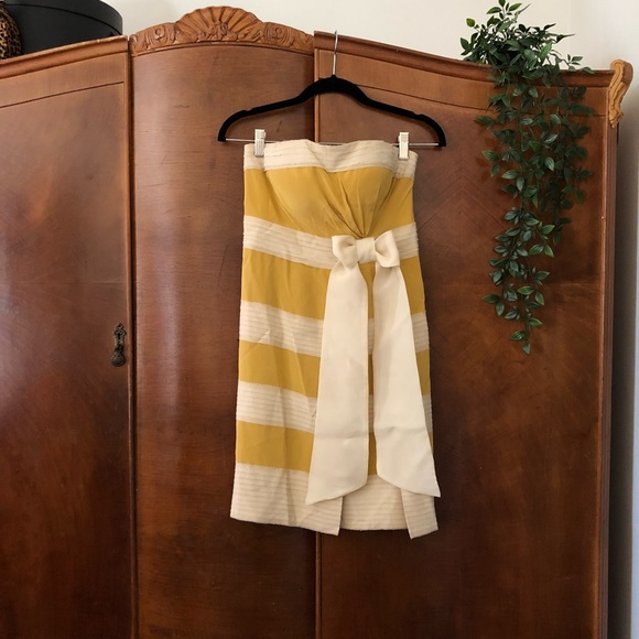 SOLD Anthro Hitherto Yellow/Cream Strapless Dress - Picture 1 of 8
